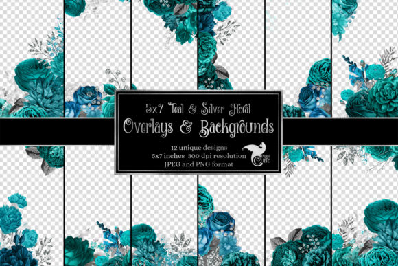 Download 5x7 Teal and Silver Floral Overlays - Premium Resources