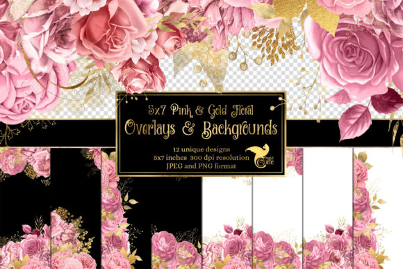 Download 5x7 Pink and Gold Floral Overlays - Premium Bundle