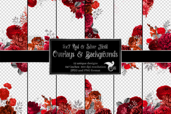 Download 5x7 Red and Silver Floral Overlays - Premium Resources